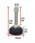 Heavy Duty Adjustable Leveling Feet Set Of 8 With Rotating Bases To Keep Workbenches Dead Center While Handling Rough Tasks No Sweat And Protecting Your Shop Floors, showing dimensions 158mm tall, 90mm base.