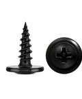180 Piece Tough As Nails Bundle Of Black Carbon Steel Self Tapping Screws With Phillips Truss Heads, showing black truss head and spiral shaft.