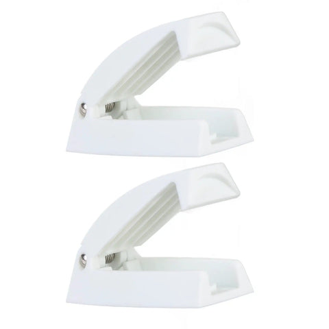 Heavy Duty Rv Baggage Door Catch Latch With Spring Loaded Clamping For Secure Trailer Storage Holder And Cabinet Drawer Security During Road Trips And Daily Travel Adventures, white plastic latches with spring mechanism.