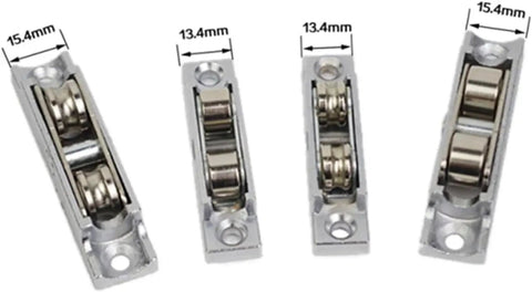 Heavy Duty Sliding Door Rollers Featuring Buttery Smooth Double Wheels Replace Stubborn Pulleys No Hassle Zinc Alloy Track Hardware Killer Performance 4 Pc Set, detailed view of rollers with measurements.