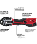 M12 Press Tool Crimpers Kit With Two Batteries, 30 Minute Charger, 1/2 Inch, 3/4 Inch, And 1 Inch Jaws, Inline One Hand Design