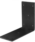 Four Pack 6 Inch By 6 Inch By Two And Three Eighths Inch Heavy Duty Black Steel L Angle Brackets For Pergola Posts 90 Degree Corner Braces Five Thirty Second Inch Thick With Countersunk Holes For Number Nine Screws, showing the side view with black finish and countersunk holes.