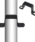 Heavy Duty 304 Stainless Steel Square Tube Clamps 10 Pack attached to a silver pipe, matte black finish for durability.