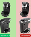 Diagram showing upsized 48 oz replacement water reservoir for classic coffee makers in models A and B with black lid configurations.
