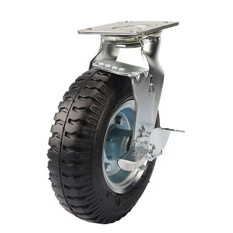 8 Inch Heavy Duty Swivel Caster Wheel Built Tough With Non Marking Polyurethane Tread Dual Locking Brakes Double Ball Bearing side view