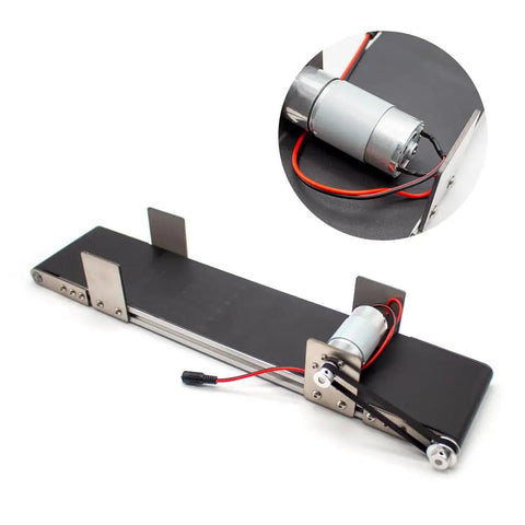 Mini Metal Desktop Conveyor Belt For Small Assembly Lines Electric Conveyor Machine With Friction Experiment Setup, motor view
