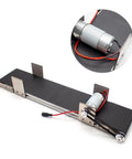 Mini Metal Desktop Conveyor Belt System With Aluminum Alloy Frame, Stainless Steel Supports, 100mm Wide Belt, Compact Design