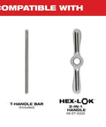 For Milwaukee Tool 49-57-5001 Tap Collet Plus Handle Bar Kit showing T-handle bar and Hex-Lok handle, accessories for precise threading.