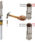 Pro Grade Golf Club Ferrule Installation Tool For Wood Shaft Quick Knockdown And Secure Fit DIY Workshop Essential Heavy Duty Universal Ferrule Installer For Golf Club Shaft That Delivers Easy Precision Fit Silver with dimensions shown.