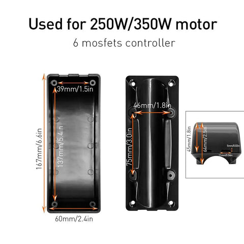 Rock Solid Plastic E Bike Controller Box Built For No Sweat Electric Motor Upgrades Straightforward Screw And Clip Mount Fits Small Frame Mountain E Bikes, dimensions shown.