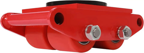 Heavy Duty Machine Skates With 360 Swivel PU Rollers For Industrial Machinery Moving Carbon Steel Base close-up view of red dolly with wheels.