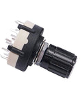 Rotary Switch RS26 1P12T 12 Position Band Selector Switch with black knob, 1 pole, 1 deck narrow wafer, close-up view