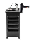 Professional 5 Tray Salon Rolling Cart With Smooth Gliding Wheels And Heaps Of Storage Space For Hair Stylists Seeking A No Fuss Setup And Reliable Organization Built To Rock Every Day, featuring five drawers and salon tools on top.