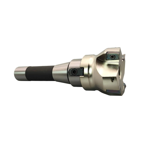 R8 Shank Two Point Five Inch End Mill with Replaceable Carbide Inserts for steel cutting, 90 degree high speed milling cutter