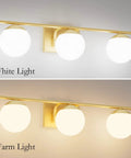 Slick Gold Vanity Light Fixture Three Light Mid Century Modern Bathroom Wall Sconce With Milky Glass Globe, 24 Inch Long