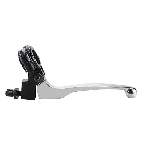 Side view of Seven Eighths Inch Folding Left Clutch Lever for Dirt Bikes, silver, fits XR80 XR100 XR200 SSR 125cc and more models