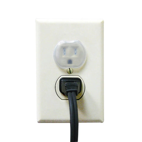 Plastic Baby Safety Outlet Plug Covers 12 Pack For Quick Home Childproofing Easy To Install No Tools Required Keeps Curious Toddlers Safe While You Chill At Home installed on outlet