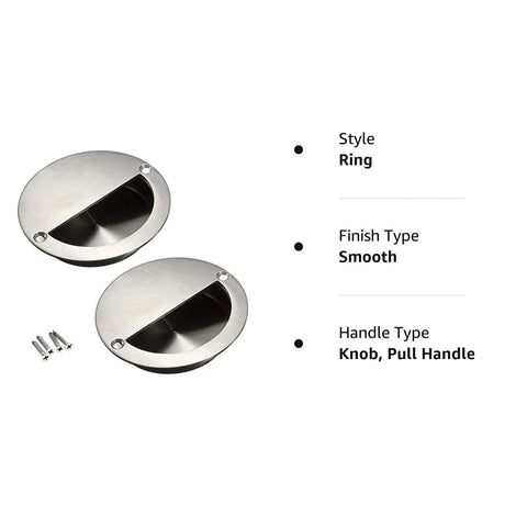 Built Tough 2 Pack Round Recessed Concealed Flush Pull Handles For Sliding Doors And Cabinets Grade 304 Stainless Steel Inset Finger Grips With Killer Smooth Edges And Screws