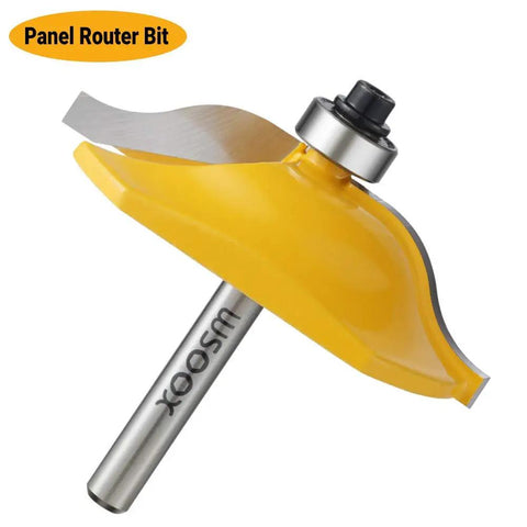 Three Piece Raised Panel Cabinet Door Router Bit Set With Ogee Rail And Stile For Woodworking, yellow carbide bit shown