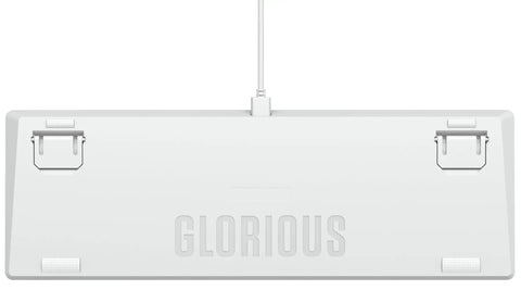 Full Size Prebuilt Mechanical Gaming Keyboard Featuring Compact 96 Layout In Crisp White Design, back view with braided cable.