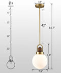 Mid Century Brushed Brass Globe Pendant Light With Milk Glass Shade For Kitchen Island with dimensions and adjustable rod