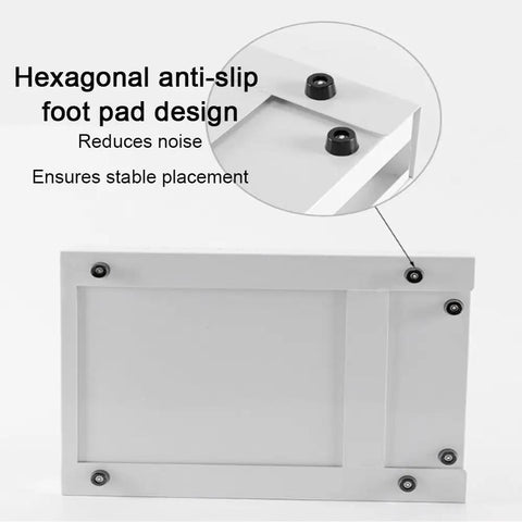 Hexagonal anti-slip foot pad design for Straight Fire Heavy Duty Stainless Steel Coffee Knock Box With Deep White Drawer.