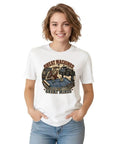 Vintage Mechanical Blueprint Tees Distressed Auto Diagram Gift Gearhead Shirts For Garage Makers And Car Enthusiasts Worn Precision Parts Art on a woman wearing a white t-shirt.