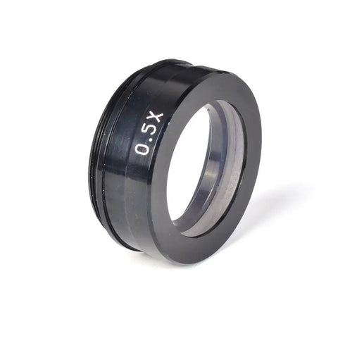0.5X Barlow Lens For Stereo Microscope Big Attachment Objective Lens Doubles Your Magnification And Extends Working Distance For Industrial Microscopy With C Mount Camera Compatibility 10X To 300X Display Range black metal C-mount lens