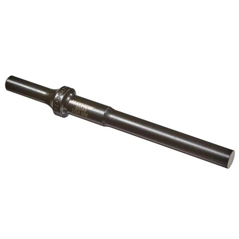 Five Piece Pneumatic Pin And Drift Punch Set In Black Oxide Finish With Quarter Inch, Five Sixteenths Inch, Three Eighths Inch, Seven Sixteenths Inch And Half Inch By Six Inch Punches, Hardened Tool Steel, Pro Grade Made In USA, single punch tool shown.