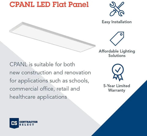 Ultra Bright 1x4 LED Flat Panel Ceiling Light With Switchable CCT 3500K 4000K 5000K 4000 Lumens White Fixture Front View