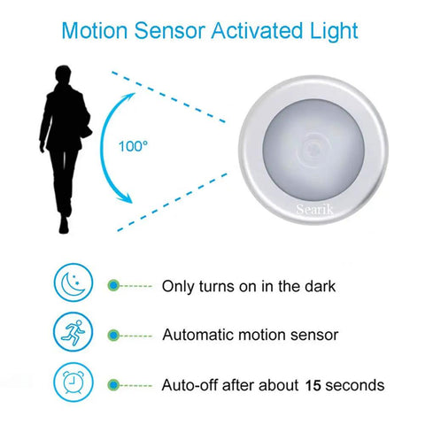 3 Pack Motion Sensor LED Night Lights Indoor Magnetic Stick On Battery Powered Under Cabinet Lighting For Home Kitchen Hallway Closet Stairway Bathroom with automatic features displayed