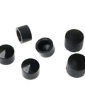 Pro Grade Rubber Pivot Cups For Skateboard And Longboard Trucks Replacement Set showing six black rubber pivot cups, four medium and two large, on white background.
