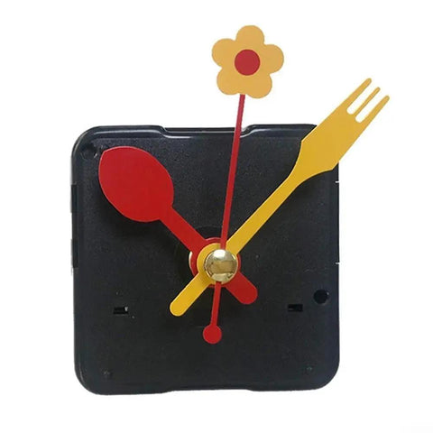 DIY Silent Quartz Clock Movement For Wall Panels With 18mm Shaft And 11mm Thread, colorful spoon and fork hands design.