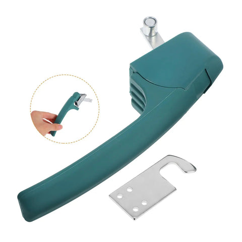 Green high temp commercial oven handle drying cabinet grip replacement for industrial kitchen equipment, featuring installation hardware.