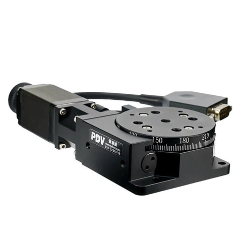 Motorized Rotation Stage With Indexing Disc And Lens Rotary Table, 360 Degree Turntable, Pro Grade Optics Mount in black finish.