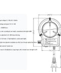 LED Ring Light For Microscope With 32 LEDs Adjustable Brightness Shadow Free Illumination For Stereo Microscope And On Camera Use Easy Mount And Secure Clamp White Light For Detailed Observation technical drawing showing dimensions and power specs