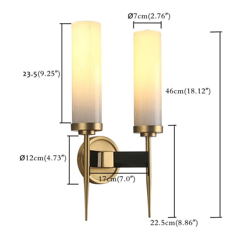 Old School Vintage Bronze Antique Wall Sconce Lighting Fixture With 2.8 Inch Cylindrical Clear Glass Shade Dual Head