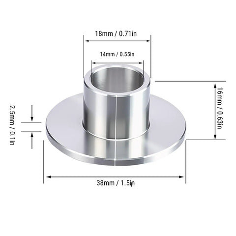 Heavy Duty Stainless Steel Router Template Bushing Guide Set with 18mm diameter, showing detailed measurements for precision woodworking.