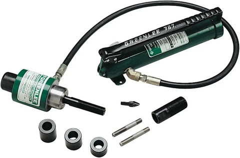 11-Ton Hydraulic Knockout Punch Kit With Hand Pump, Ram, One Half To Two Inch Slug-Buster Punches, Dies, Draw Studs, Conduit Hole Cutter