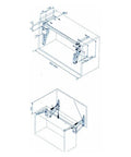 Technical diagram of Vertical Lift Cabinet Door Hinge With 2x250N Springs For 50 To 90cm Wide Kitchen Cabinets installation