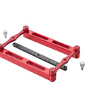 Heavy Duty Center Finder Gauge With Interchangeable Stainless Rods Rock Solid Self Centering Doweling Jig showcasing red aluminum frame and adjustable ruler.