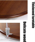 Close-up of 40 Inch Teak Lazy Susan Turntable For Dining Table Rotating Serving Tray showing wood thickness and finish