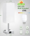 Beige Set of 2 Must-Have Touch Bedside Lamps With USB Ports and AC Outlets, shown with dimensions and E26 bulb details