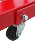 Detail of Top Shelf 2 Ton Steel Garage Engine Hoist With Folding Frame, showing the rolling wheel and locking mechanism.