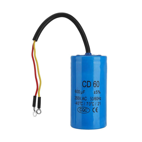 Heavy Duty Cd60 Operating Capacitor 250V Ac For Ac And Motors That Actually Works A Durable Electrical Component, blue capacitor with wires.