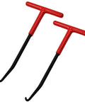 Two red T-handle motorcycle exhaust spring puller hooks with black shafts