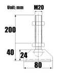 Top Notch Built Different Adjustable Furniture Leveling Feet With Bully Proof Nylon Cup Base Universal Threaded Rods For Cabinets Dryers Tables Self Leveling Mount Six Piece Set technical drawing with dimensions.