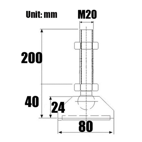Top Notch Built Different Adjustable Furniture Leveling Feet With Bully Proof Nylon Cup Base Universal Threaded Rods For Cabinets Dryers Tables Self Leveling Mount Six Piece Set technical drawing with dimensions.