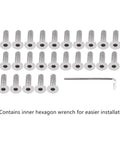 Premium 25 Piece Fender Bumper Washer Bolt Kit In Black Featuring M6x20mm CNC Finishing Fasteners For Long Lasting Shine And A Dope Engine Bay Dress Up 6061 T6 Aluminum And Stainless Steel Includes Inner Hex Wrench arranged with hex wrench