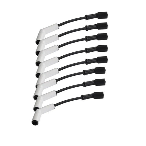 Dazzle Your daily ride with this 8Pcs 9070C Extreme Wire Kit Silicone Sleeve For GM LS LT Engine Upgrades Boost Power And Performance With Premium Hookup That Slaps While Resisting Heat Like A Boss. 8-piece silicone spark plug wire set with white sleeves and black boots